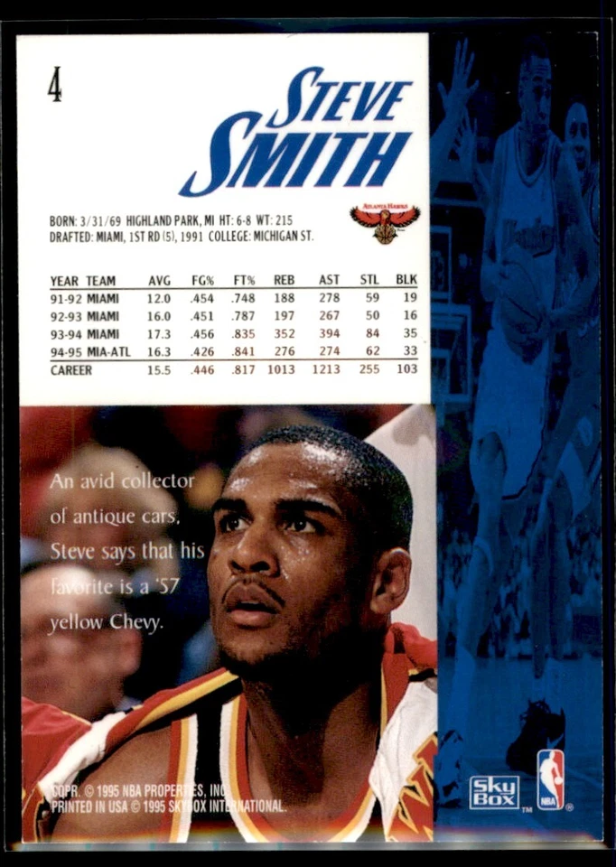 1995-96 SkyBox Premium Steve Smith Atlanta Hawks #4 - Image 2 of 2