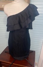 apostrophe Women Sz 4 Black 1 Shoulder Ruffle Neck Mini Skirt Cocktail Dress EUC