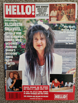 HELLO magazine ELIZABETH EMANUEL MICK JAGGER DENNIS WATERMAN 28 July 1990 #113