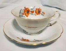 Vintage Jyoto China Teacup And Saucer Set Pink Floral Gold Gilt Trim Japan