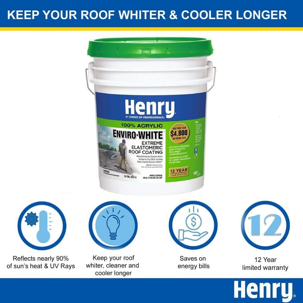 Henry 687 Enviro-White 100% Acrylic Reflective Elastomeric Roof