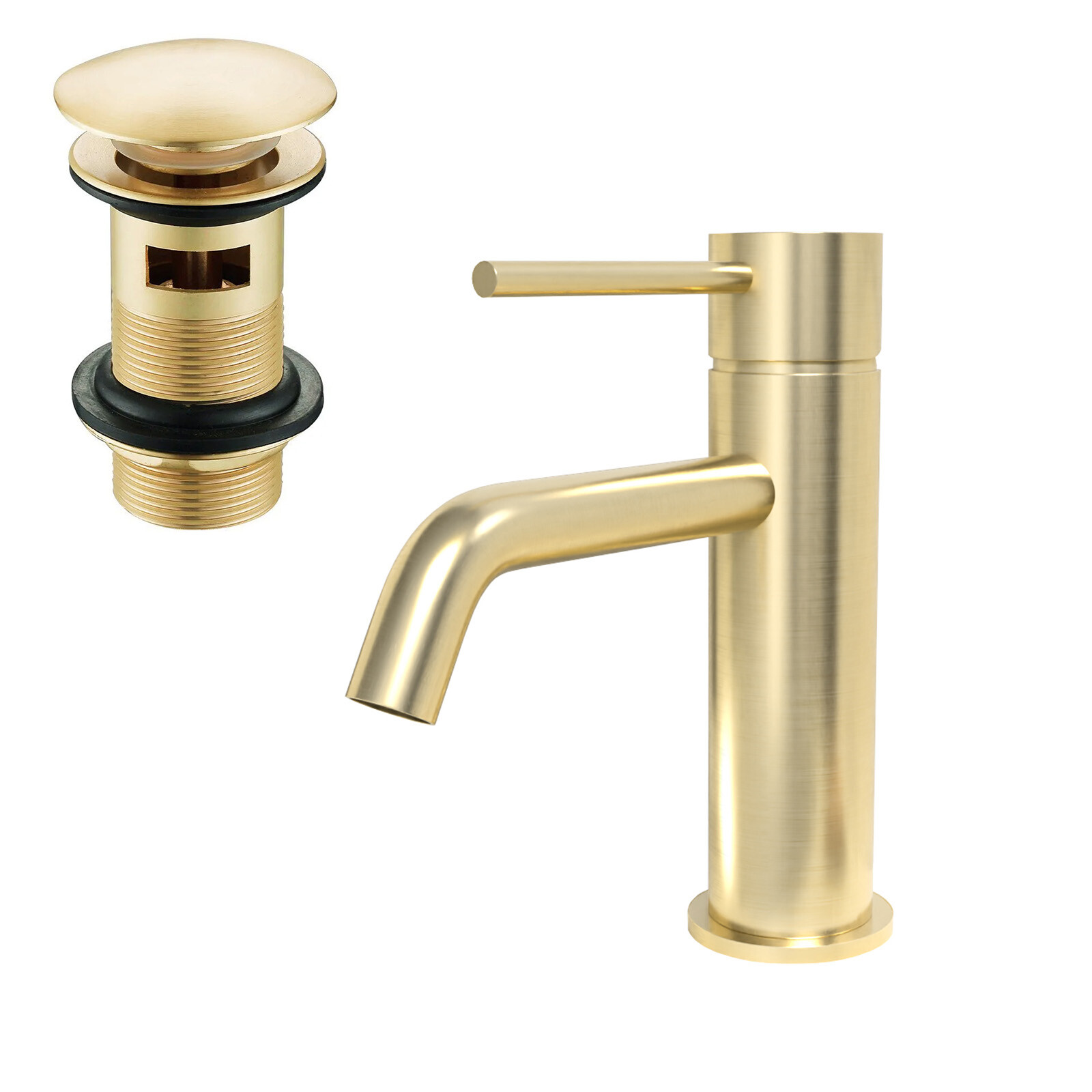 Nes Home Modern Deck Mounted Brushed Brass Round Single Lever Basin Mono Mixer Tap + Waste 8152058423569 - Image 2