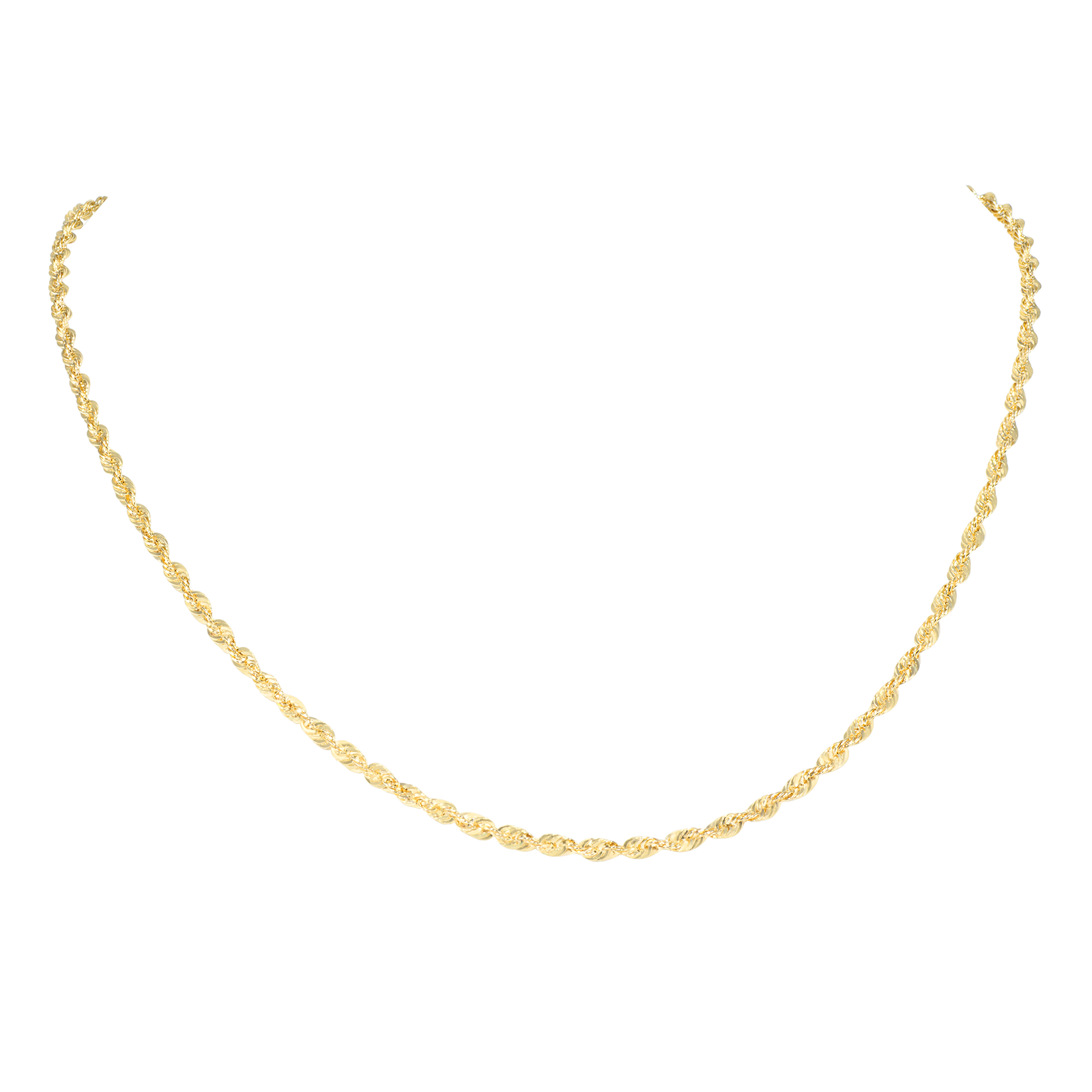14K Yellow Gold Mens 3mm Italian Diamond Cut Rope Chain Pendant