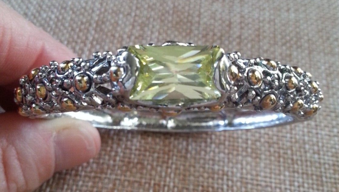 Lovely Silver Gold Tone Citrine Stone Bangle Bracelet with Clasp Closure  -image