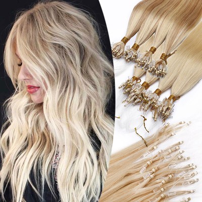 200 Strähnen Micro Ringe Loop 100% Remy Echthaar Extensions Micro-Ring Bead Bond
