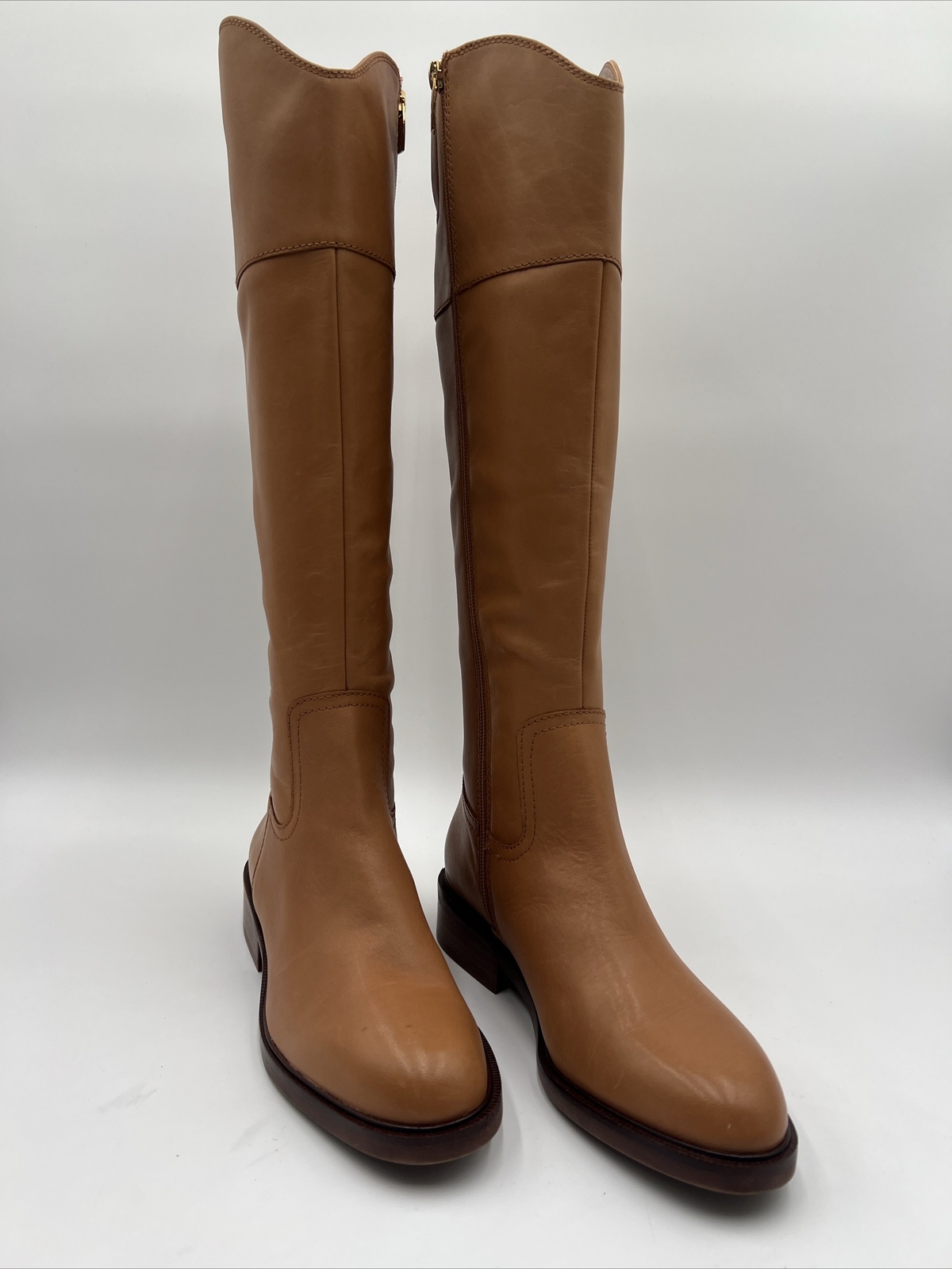 Vince Camuto Alfella Boots Knee High Tall Zip Light Cognac Leather