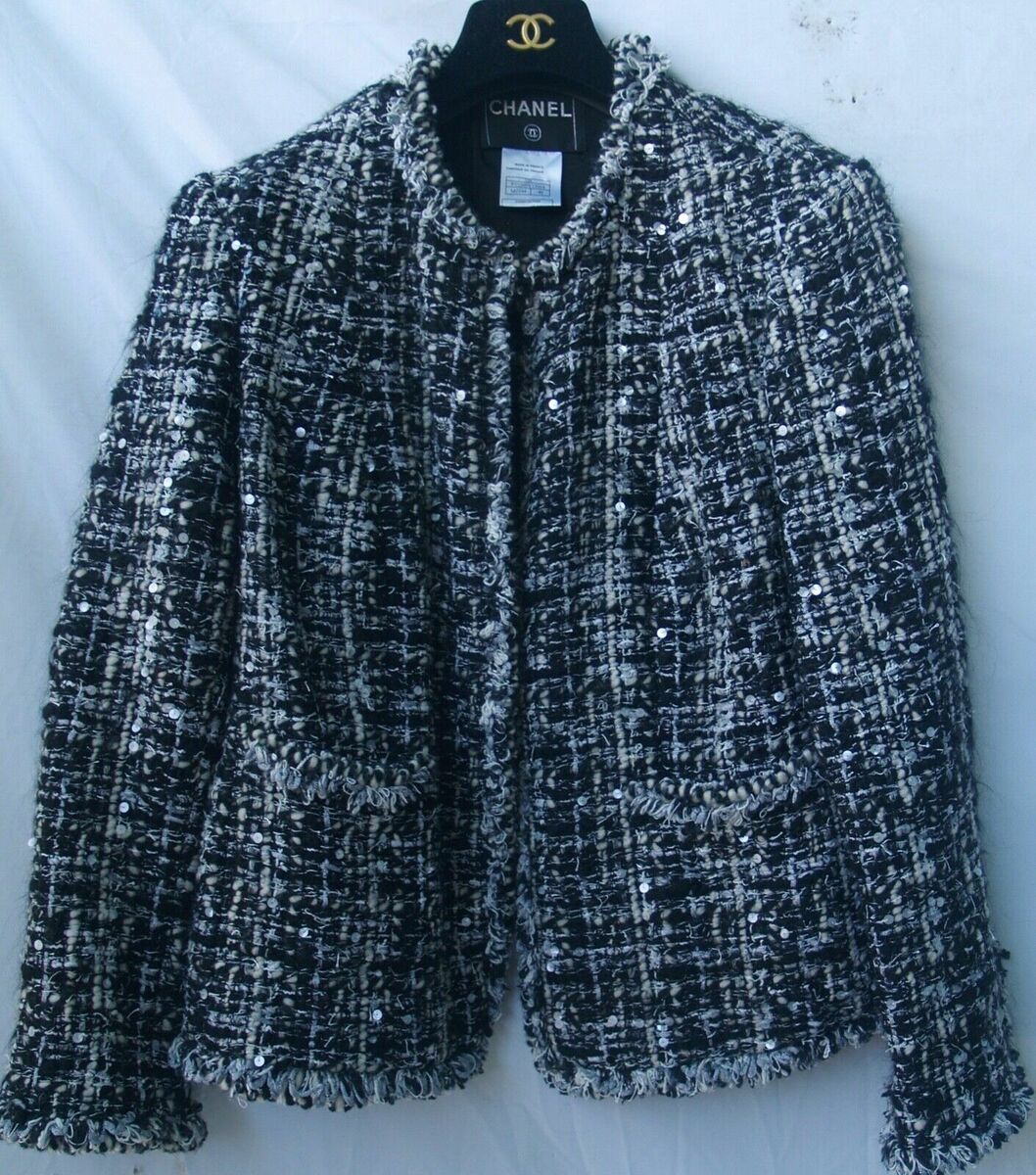 CHANEL 03A Pyramid CC LOGO LESAGE SEQUIN TWEED JACKET BLAZER 40 