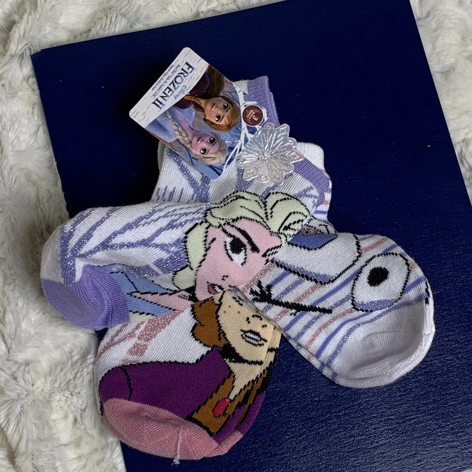 NUEVO Disney FROZEN II Niñas 3 pr Corte Bajo No Show Calcetines Elsa Anna Olaf Ajuste 4-10 Foto 2 de 2