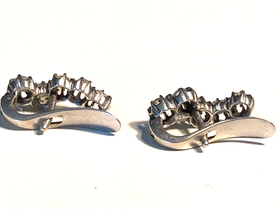 VINTAGE 14K WHITE GOLD BUTTERCUP   LEVERBACK ROSE CUT 1.5CT DIAMOND EARRINGS - Image 3 of 4