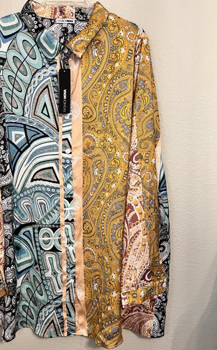 Fashion Nova Shirt Blouse Women 3XL Multicolor Long Sleeve Satin Paisley Boho - Picture 5 of 22