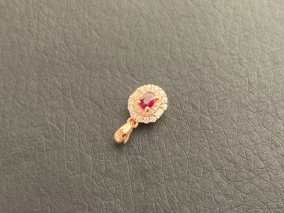 18K Gold Natural Ruby Diamond Pendant - Image 3 of 4