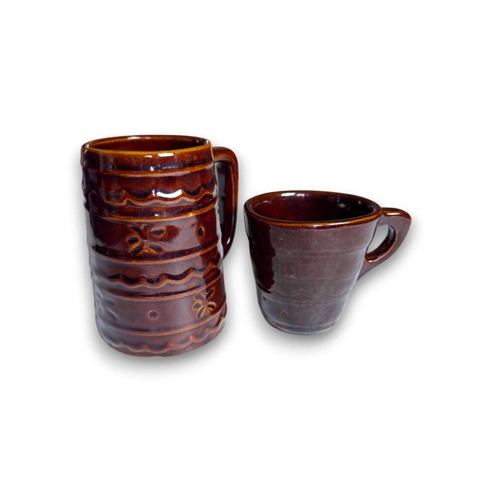 Vintage Brown Glazed USA Pottery Pitcher and Mug Set Mid Cen