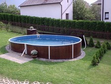 Stahlwandpool Pool Set Holzoptik 7,30 x 3,70 x 1,20 m Skimmer Folie Ovalpool