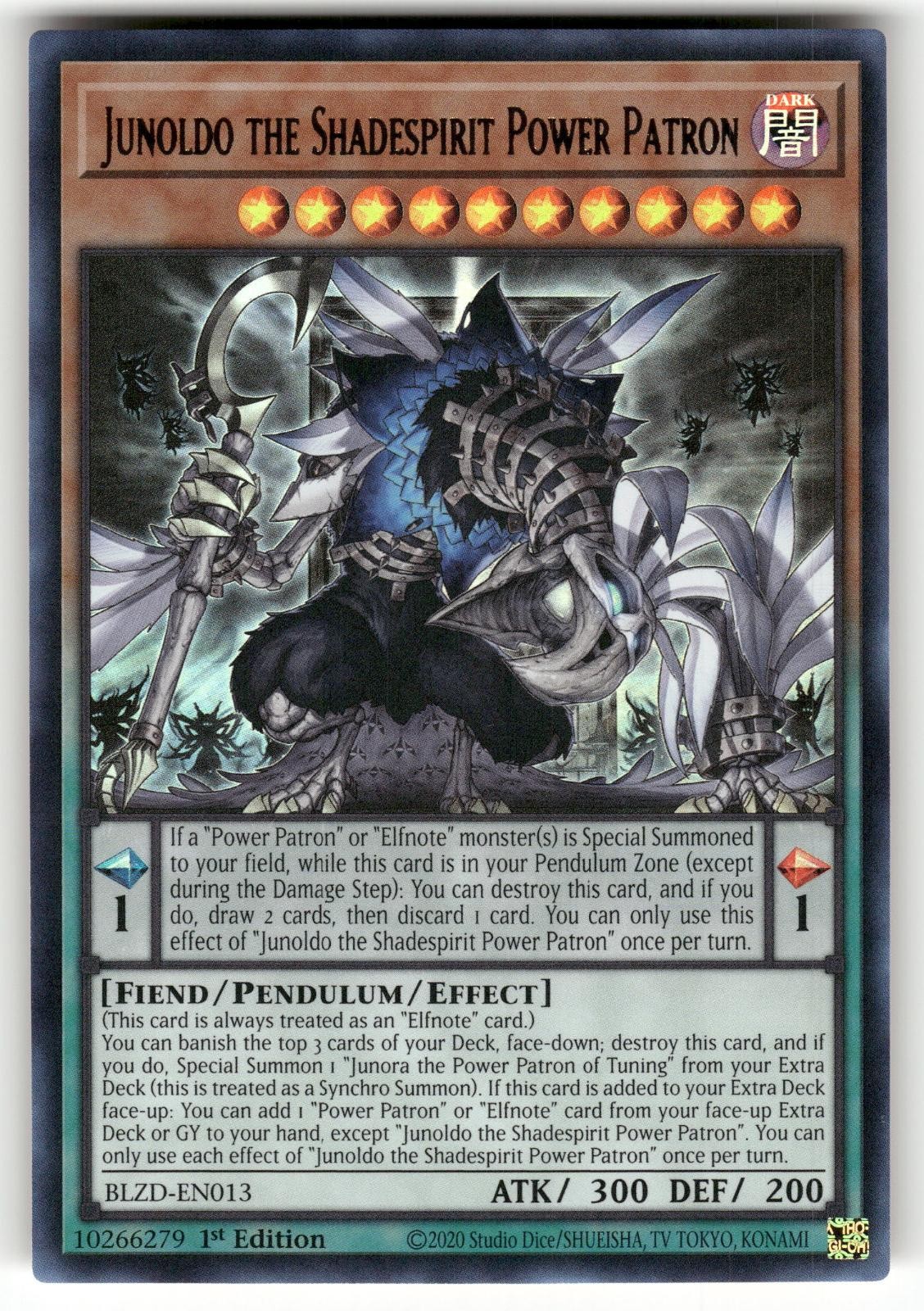 Junoldo the Shadespirit Power Patron BLZD-EN013 YuGiOh Blazing Dominion trading card — raw and PSA graded price guide