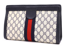 GUCCI VINTAGE GG Supreme Clutch PVC Classic Navy Authentic