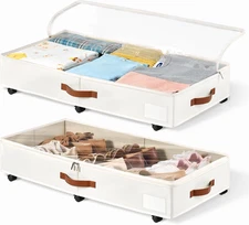 6 Inches under Bed Storage with Wheels Pack of 2, Underbed Shoe Storage Containe