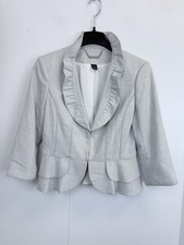 White House Black Market Women  s 2 Ruffle Blazer Peplum Jacket Grey 3/4 Sleevele