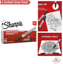 Permanent Markers Fine Tip Black 12 Count Quick Drying Ink Fade Resistant for