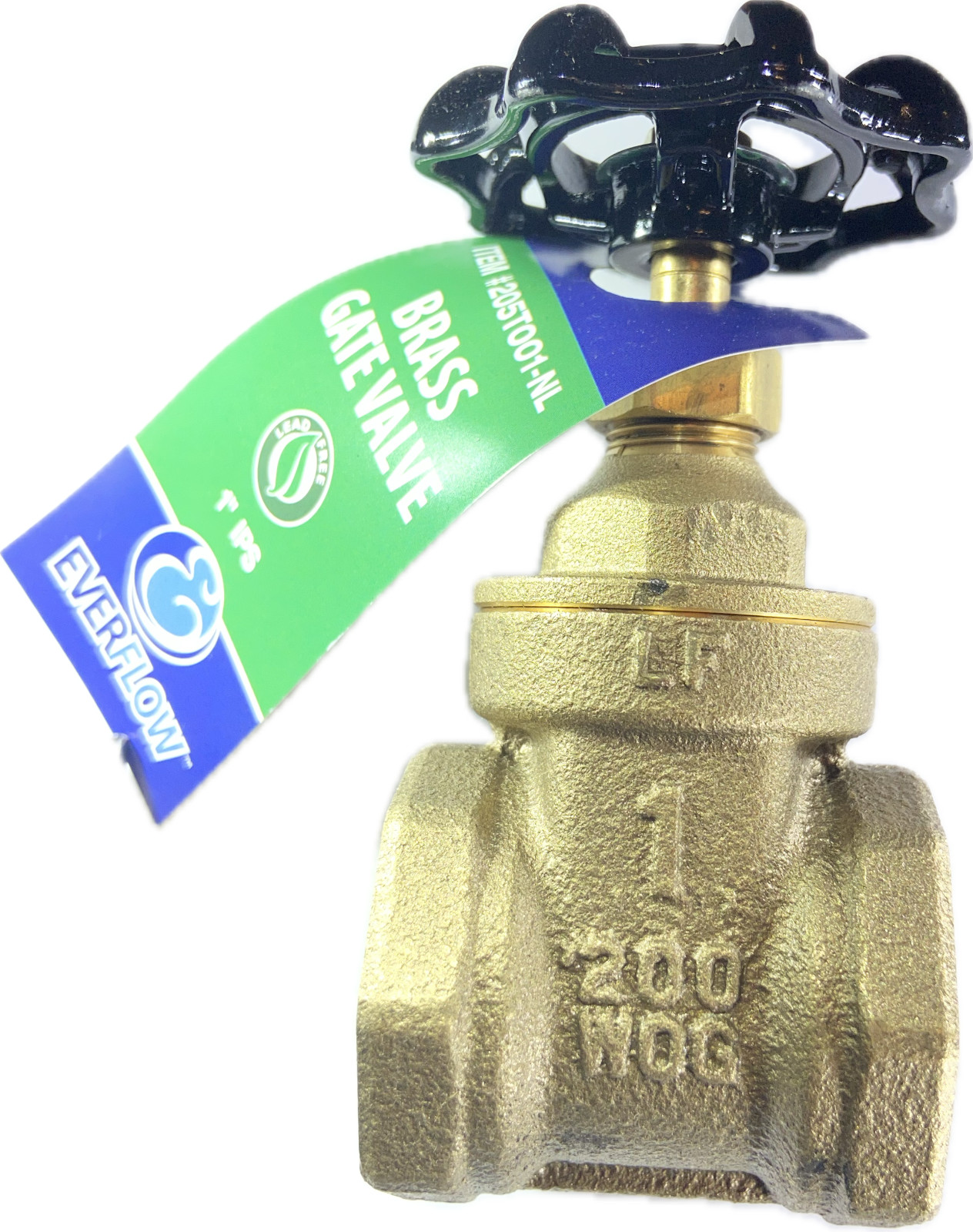 Ever Flow 1" Threaded Both End IPS Gate Valve Lead Free 205T001-NL Brass 200 WOG