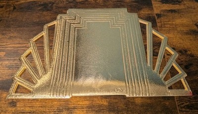 4 Vintage Art Deco Vinyl Gold Dinner Placemats Scalloped Sun Fan MCM Holiday