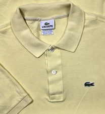 Lacoste Polo Short Sleeve Shirt Yellow  Mens Solid Sz 5 Golf L US Pique Vintage