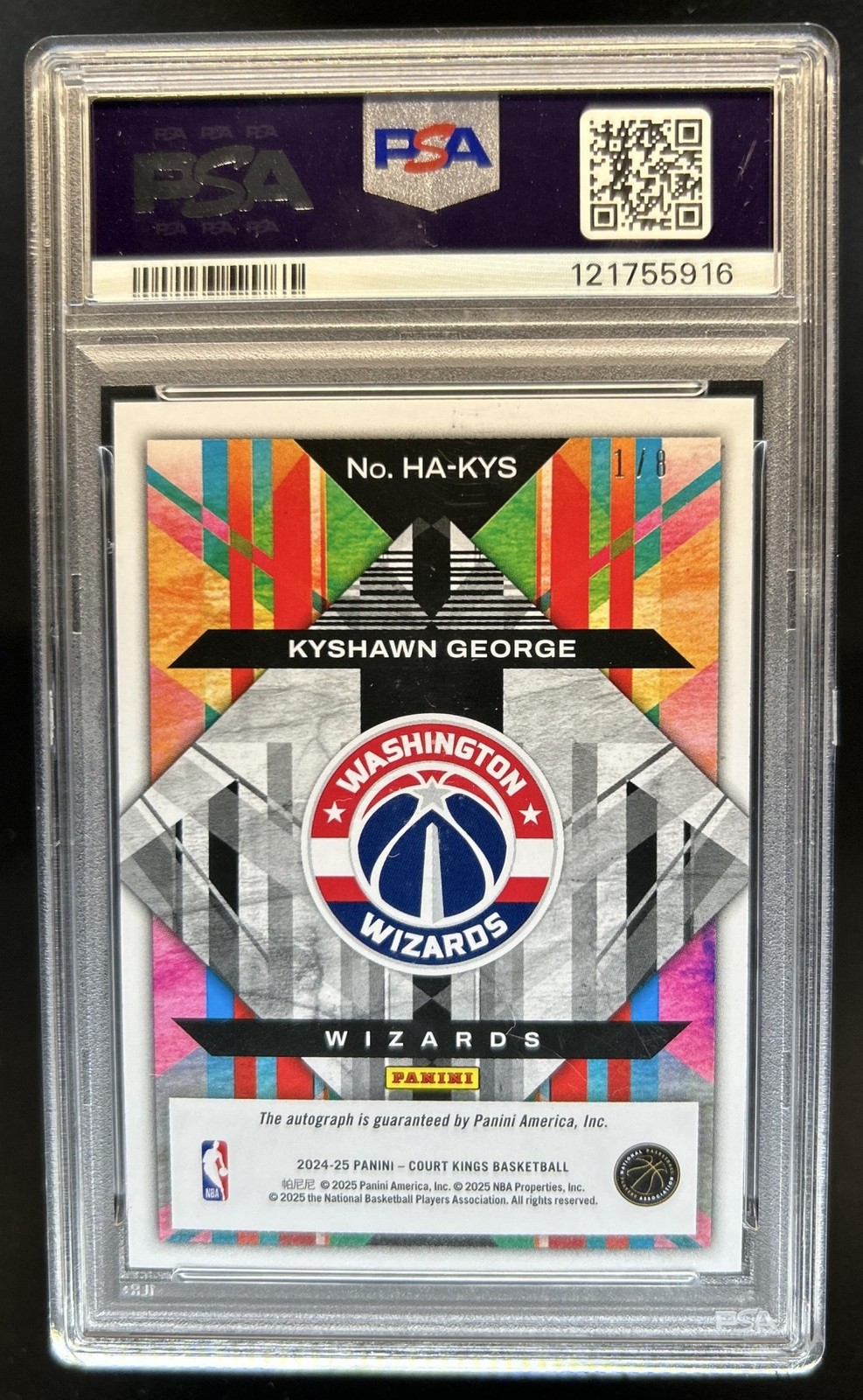 2024-25 Court Kings Kyshawn George Heir Apparent RC Obsidian Auto #/8 PSA 7 view 2