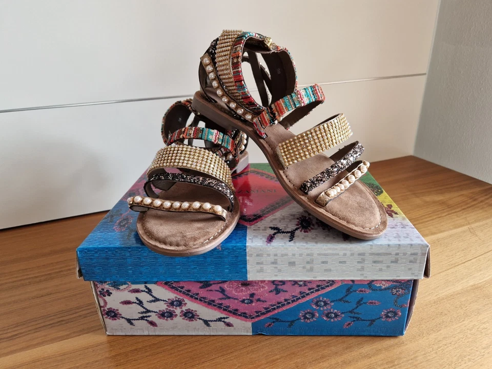 Sandalen mit Strass-u. Schmucksteinen✨️Braun/Bunt✨️Gr.38*NEU*siehe Beschreibung - Bild 4 von 4