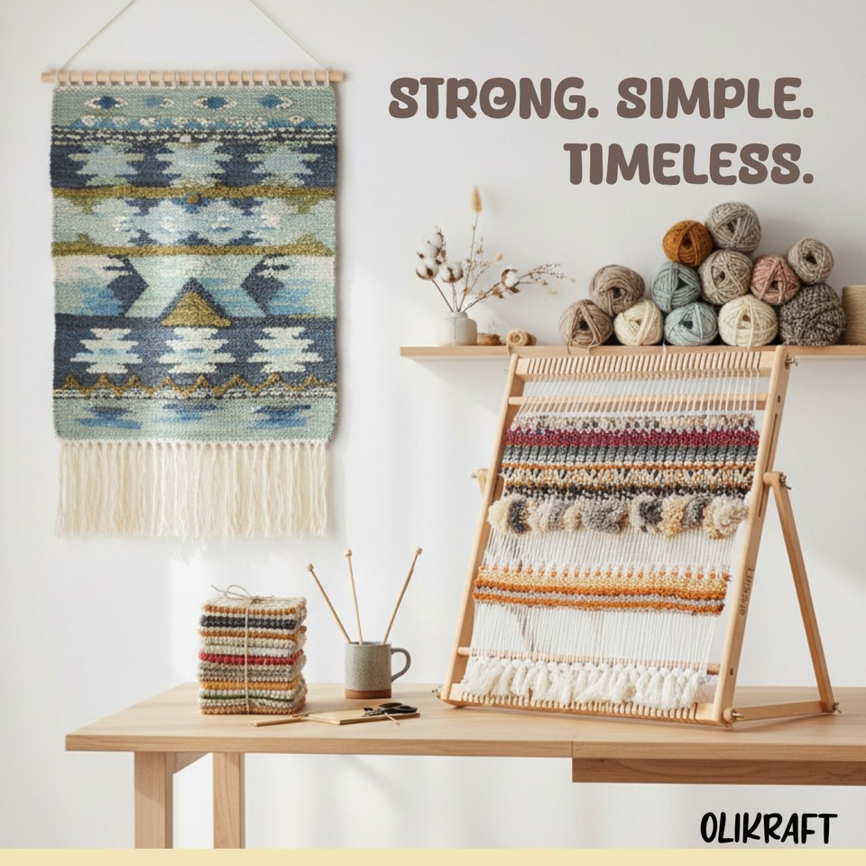 Loomed Large Olikraft Wooden Weaving Loom with Adjustable Stand - Tapestry Loom ...