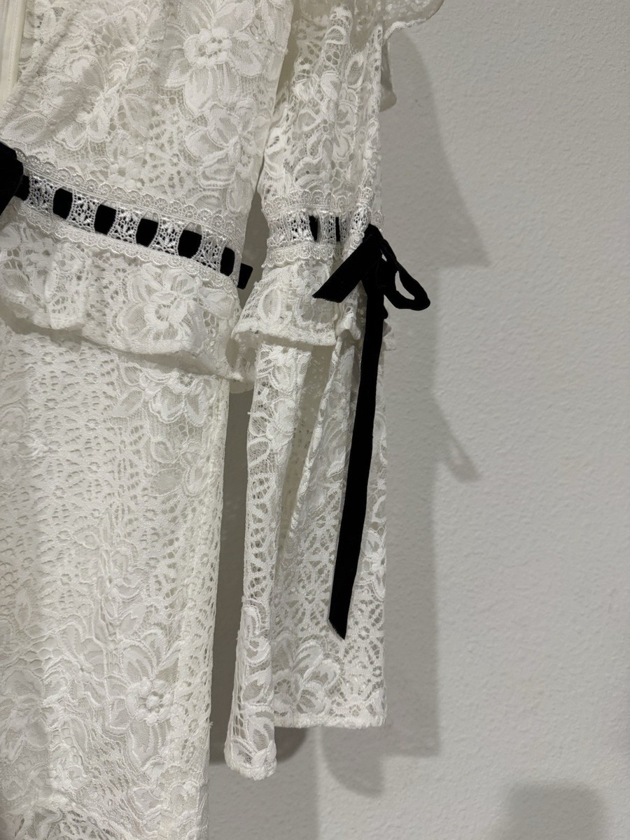 For Love & Lemons Bonita Lace White Black ribbon Dress Size XS | eBay