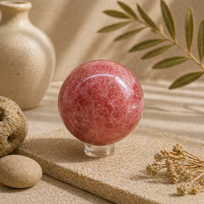 Pink Strawberry Quartz Crystal Sphere Sparkly Pink Crystal Ball Heart Chakra