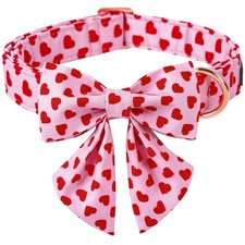 Valentine Pink Heart Dog Collar Sailor Bowtie Metal Buckle Cute Girl Pet