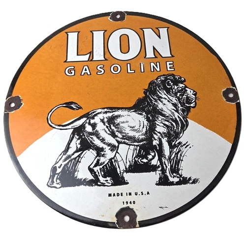 Vintage Lion Gasoline Porcelain Sign - Gas Pump Sign