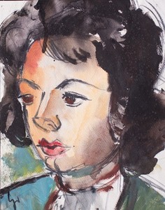 Gerhard Schulte-Dahling Portret kobiety Ekspresjonizm Monogram Akwarela