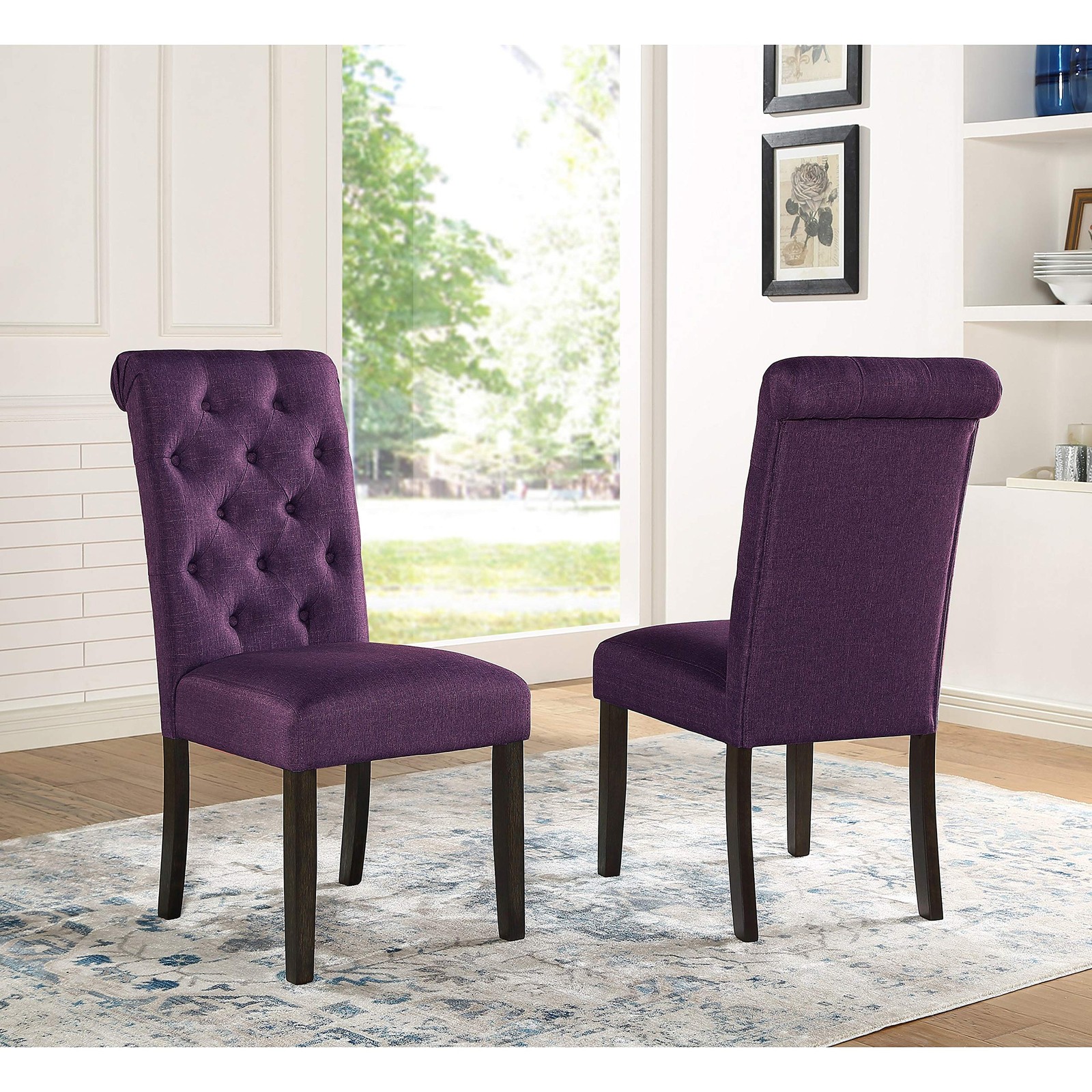 Roundhill Furniture Leviton Solid Wood Tufted Parsons Dining Chairs, Set of 2...