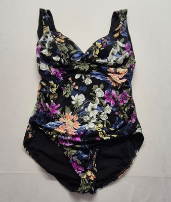 NWOT Time & Tru women's black floral print one piece bathing suit XL bra support