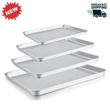 Stainless Steel Baking Sheet Set of 4, Non-Toxic Cookie Pan Tray Dishwasher Safe