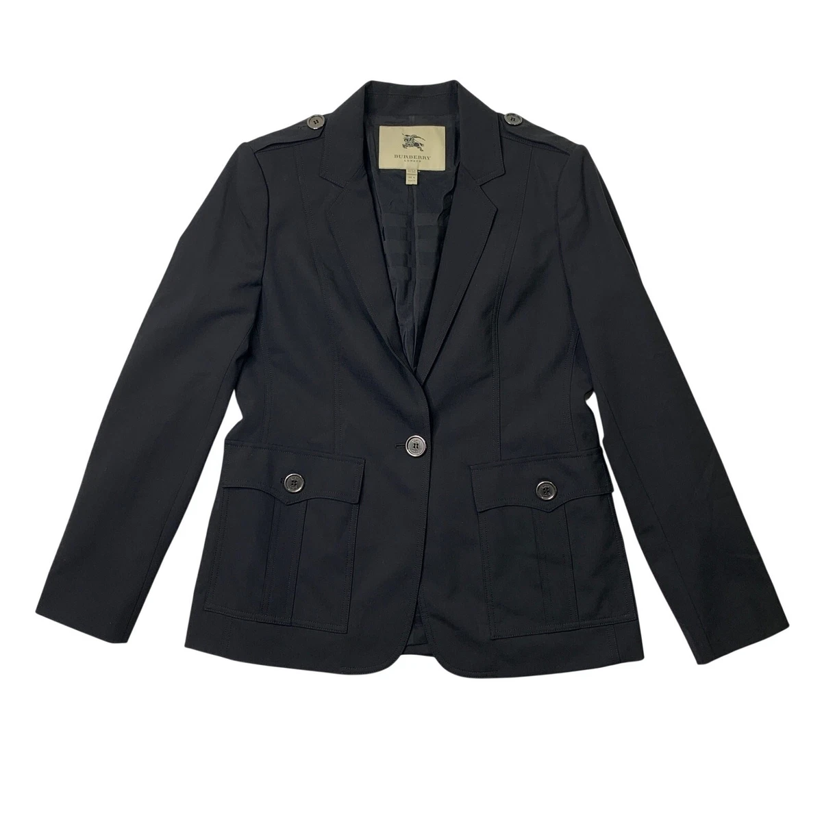 Blazer Burberry London para mujer 12 mezcla de lana de un solo pecho charretera hombro