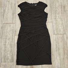 Adrianna Papell Dress Womens 8 Black Sheath Asymmetrical Seam Stretch Cap Sleeve