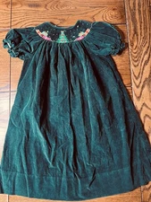 Vive La Fete Hand Smocked Green Corduroy Christmas Bishop Dress EUC Girls Sz 4T