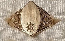 Navette-shaped Filigree Signet Ring in 10k Ye...
