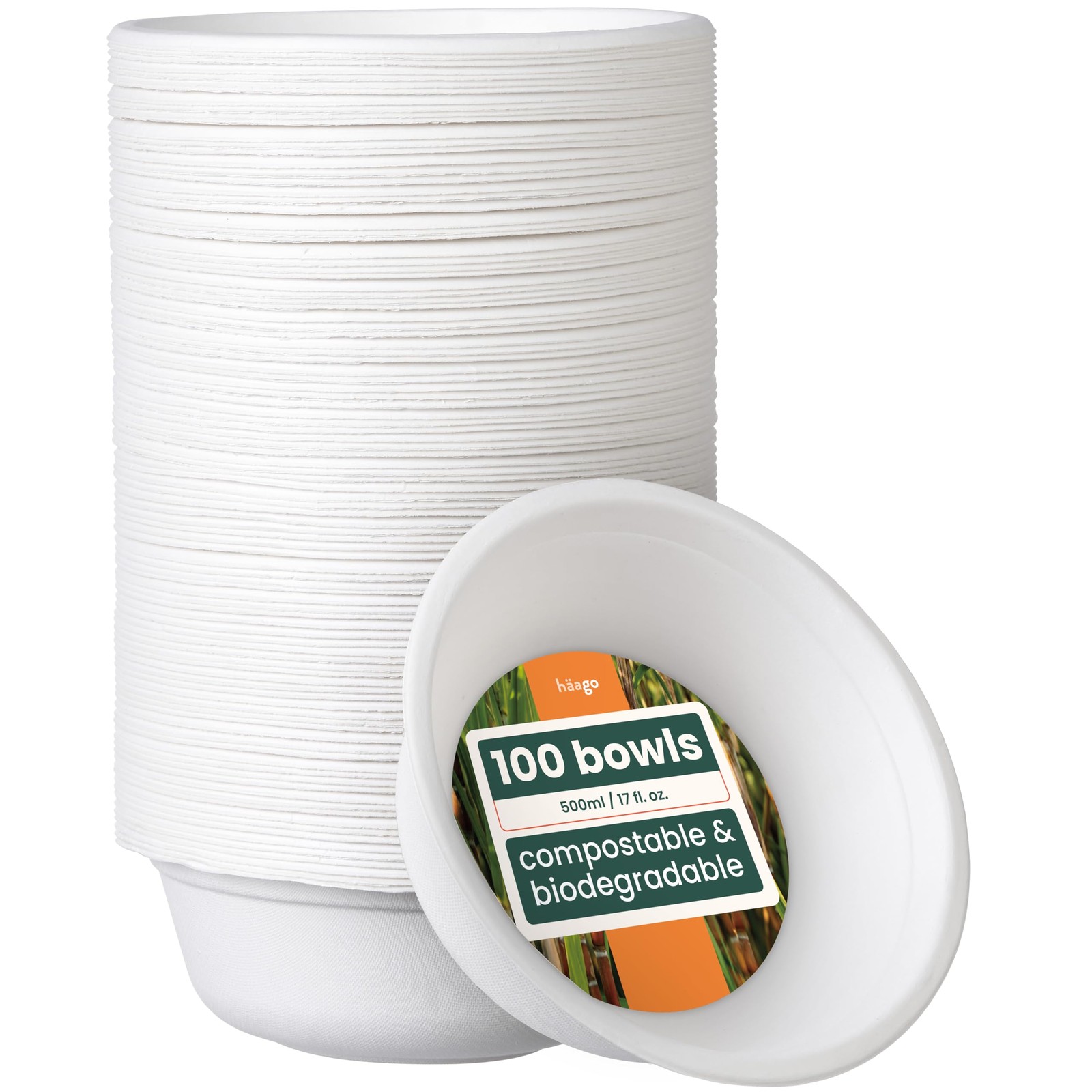 HAAGO - 100 ciotole di canna da zucchero, ciotole di carta resistente - (Q1t)