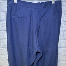 Sezane Trousers Womens 42 Blue Wide Leg High Rise Cuffed Career Linen Blend FLAW