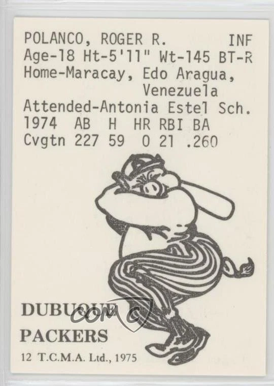 1975 TCMA Dubuque Packers Roger Polanco #12 - Image 2 of 2