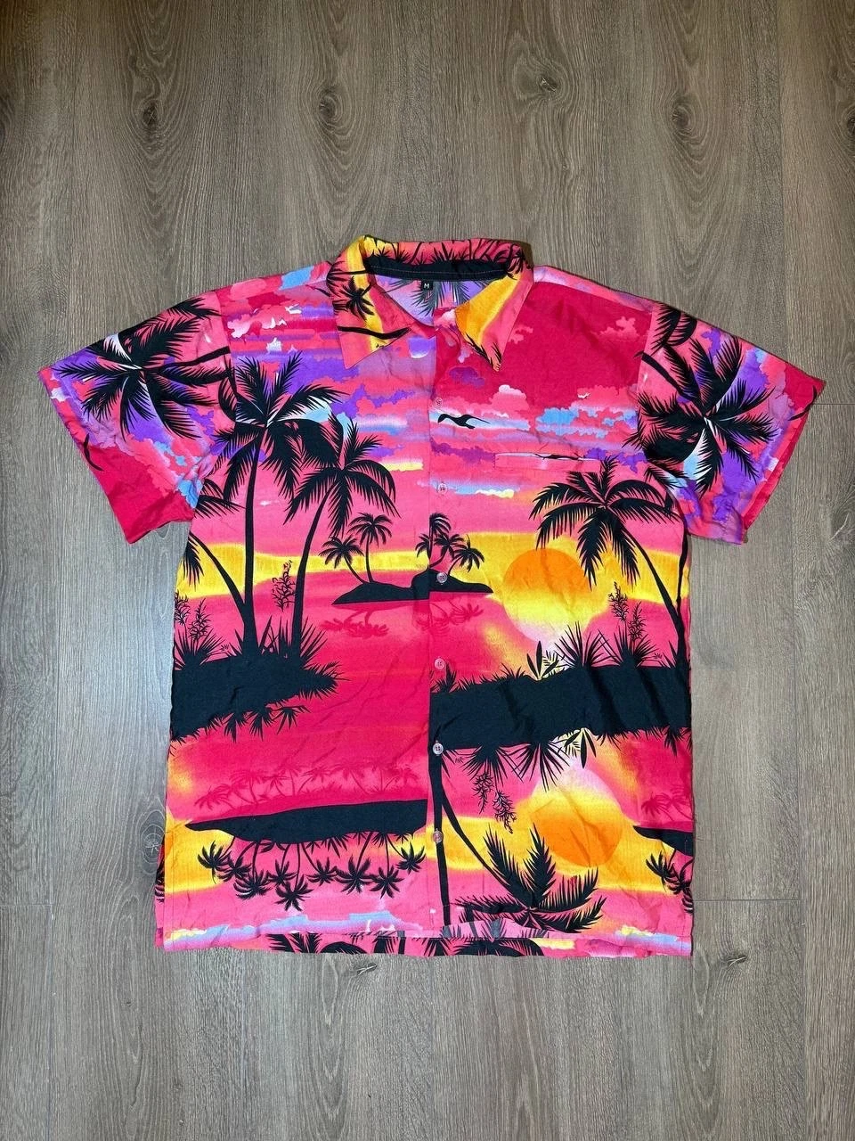 Windswept Hawaiian Shirt Mens M Sunset Palm Trees Short Sleeve Cotton