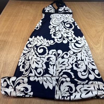en focus studio maxi dress En Focus Studio Womens Navy Blue Tribal Print Surplice Neck Maxi Dress Size 8