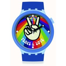 Swatch Big Bold Peace And Love Blue Silicone Strap Watch SB03N105