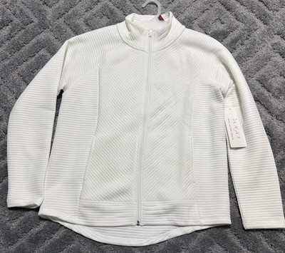Vogo Ribbed Full Zip Jacket Ivory Size Large Running Yoga Soft New