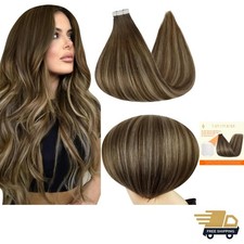Invisible Tape in Hair Extensions Human Hair 18 Inch Tape ins Brown Extension...