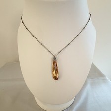 Hand Crafted Wire-Wrapped Orange Teardrop Crystal Pendant on Silver Necklace