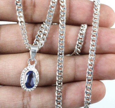 3.85 Ct Natürlich Blauer Saphir Oval Anhänger Charm Silber 925 AGI Zertifiziert - Bild 1 von 4